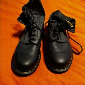 Dr. Martens Black Leather Boots with Yellow Stitching